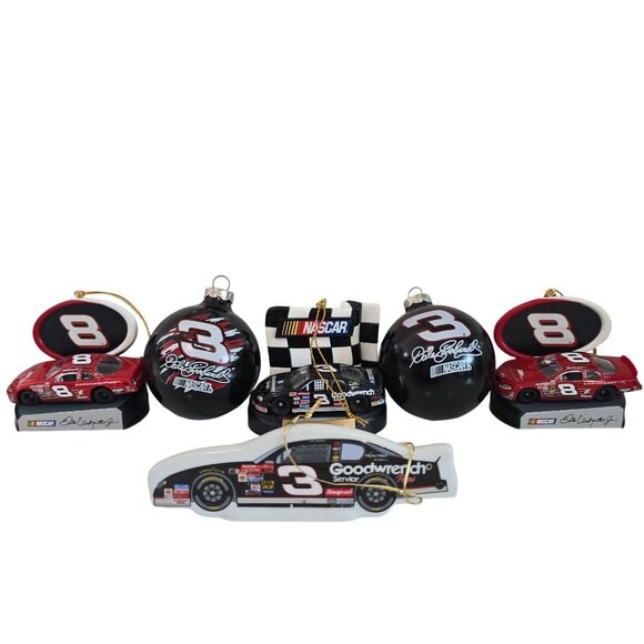 Dale Earnhardt and Earnhardt Jt #3 #8 NASCAR Ornament Set - Race Car & Trophy - Picture 11 of 11